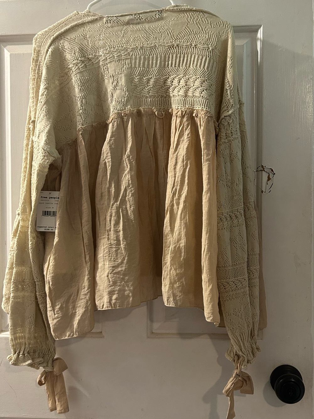 Free People Cream Crochet Peplum Open Cardigan with Blue Embroidery - Picture 2 of 2